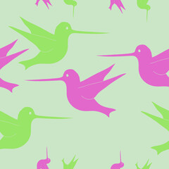 Seamless design  hummingbird  . Hand drawn.