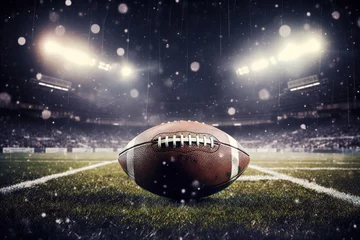 Fotobehang American football ball on the American football field. Generative AI © AnaIsabel