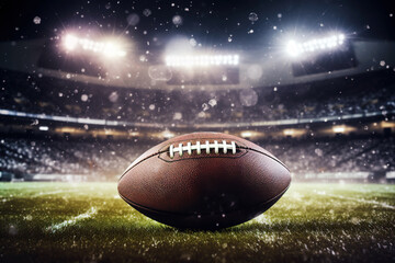 American football ball on the American football field. Generative AI