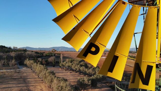 Windmill for water extraction, drone video takes, 4k 60fps, Catalonia, Mollet del Vall&egrave;s