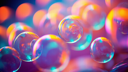 abstract pc desktop wallpaper background with flying bubbles on a colorful background. aspect ratio   - obrazy, fototapety, plakaty