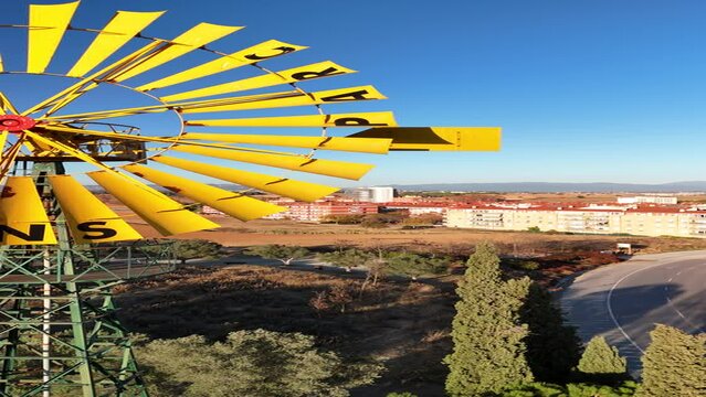 Windmill for water extraction, drone video takes, 4k 60fps, Catalonia, Mollet del Vall&egrave;s