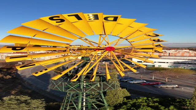 Windmill for water extraction, drone video takes, 4k 60fps, Catalonia, Mollet del Vall&egrave;s