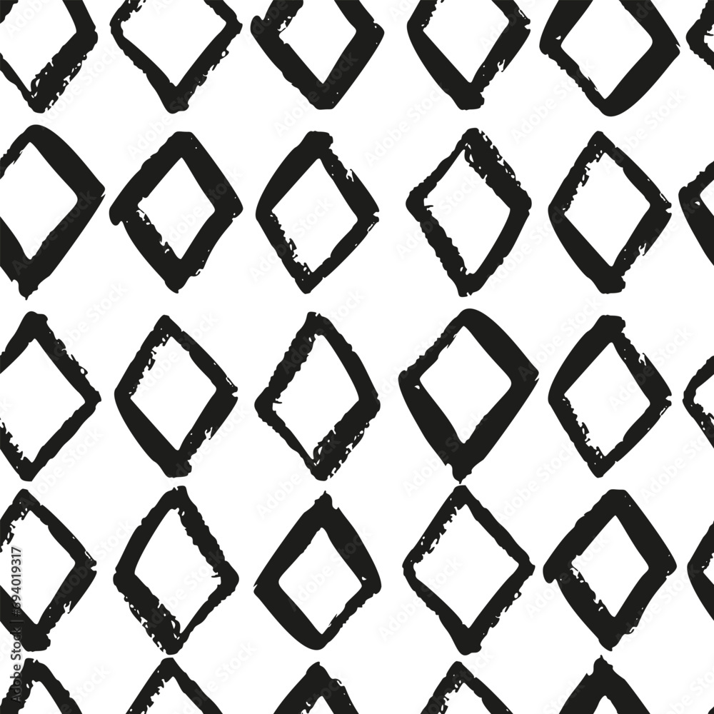 Wall mural Hand drawn black geometric rhombus seamless pattern. - Wall murals