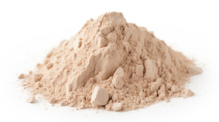 Heap of brown powder depicting heroin isolated on white background - obrazy, fototapety, plakaty