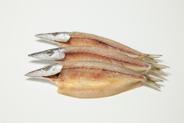 白背景のカマスの干物