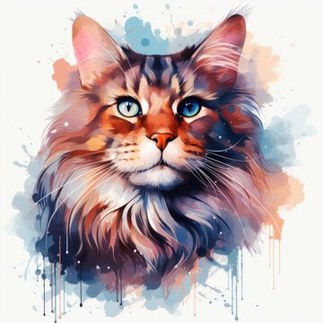 recommend clip art: watercolor Maine Coon clipart, Generative Ai