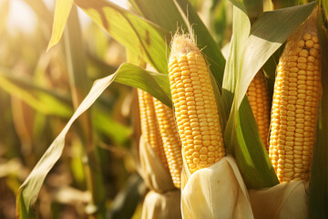 A vast expanse of corn cobs nestle in the crop plot.