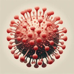 Pink 3D model of a covid sars-cov virus spikes on a light background