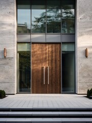Contemporary doors on the front of a modern structure.