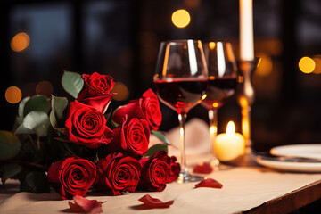 love date valentine elegant venue night with wine and candles at restaurant table