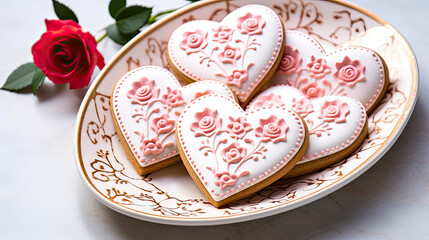 Heart shaped sugar cookies, Valentine bakery 