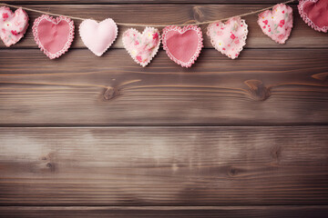  heart patterned fabric, shabby wood, Valentine's Banner, festive celebration 