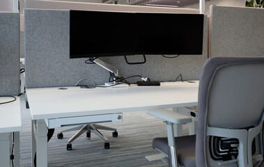 Selective focus in an empty office with open space plan