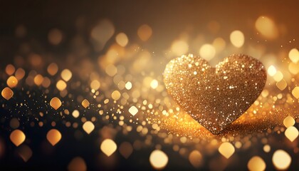 Radiant Heart Shaped Light with Sparkling Particles on a Warm Background. The essence of affection with a luminous heart amid sparkling particles that suggest a celebration of love - obrazy, fototapety, plakaty