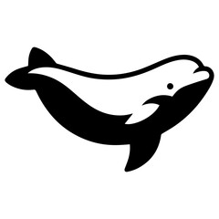 minimal Beluga whale vector silhouette black color white background