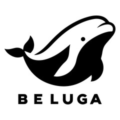 minimal Beluga whale vector silhouette black color white background