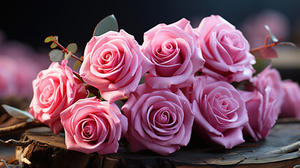 Fototapeta premium A Bouquet With Swarm Pink Roses For Special Love_ AI Generated