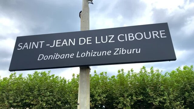 Saint-Jean-de-Luz Ciboure railway station bilingual French and Basque sign in France 
