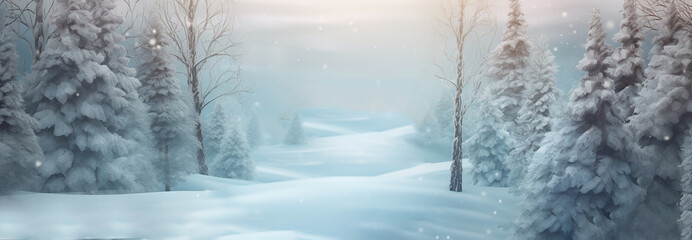 A banner with a winter landscape by nature, for the background of an advertisement for winter sales