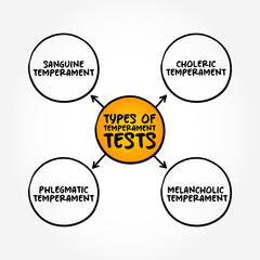 Most common types of temperament tests, mind map concept background