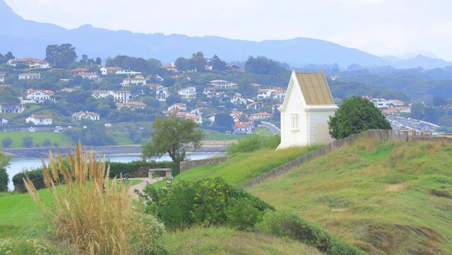 White lighthouse on Sainte-Barbe hill in Saint-Jean-de-Luz, France