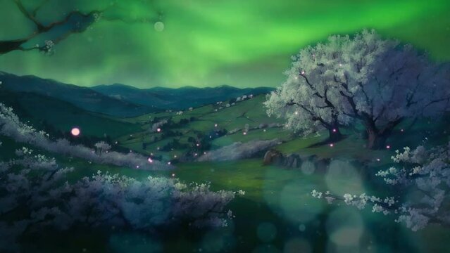 landscape aurora in the meadow