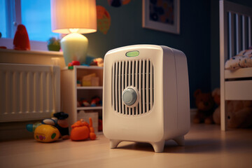 Heater on the floor of a children's room. Generative AI.