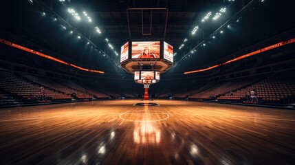 Center led tv display on top of basketball court. Generative AI.