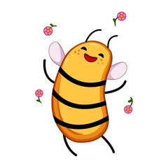 honey bee character cartoon. happy animal, bumble mascot, logo bug honey bee character sign. isolated symbol vector illustration