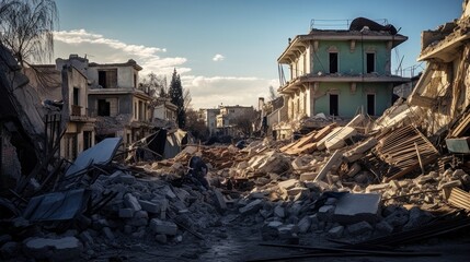  Ruined houses after a strong earthquake