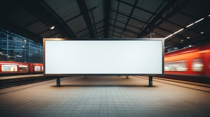 Blank billboard on the wall of the train station with empty space. Generative AI. - Powered by Adobe