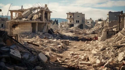 Fototapeta na wymiar Ruined houses after a strong earthquake