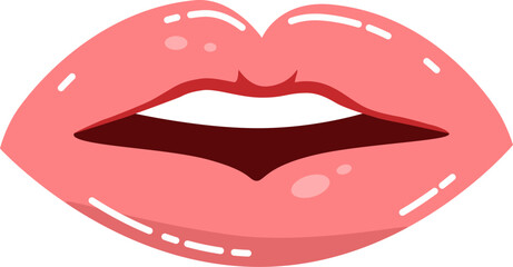 Vector illustration of pink lips kiss for Valentine's day in flat cartoon style red and pink colors