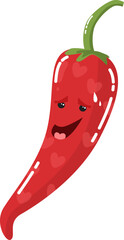 Vector illustration of red hot chili pepper flirting for Valentine's day in flat cartoon style red and pink colors