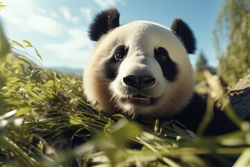 A panda in nature. Generative AI.