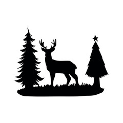 Deer SVG Bundle, Deer vector, Nature Deer Illustration, Mountains svg, Animals svg, Deer Silhouette, Deer Clipart, Merry Christmas Tree