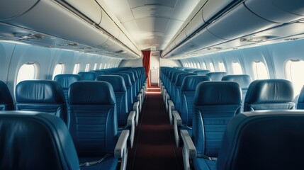 A commercial airline cabin interior. Generative AI.