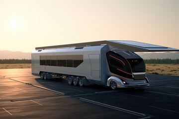 Futuristic trailer with solar panels. Generative AI.
