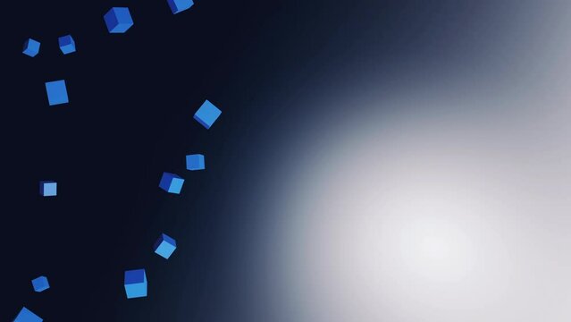Modern dark abstract background with moving up blue cubes. Blank space 3D design.