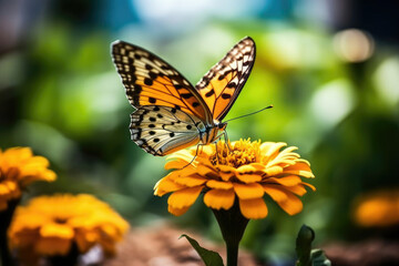 Obraz premium Summer yellow butterfly beauty insect garden nature macro green flower