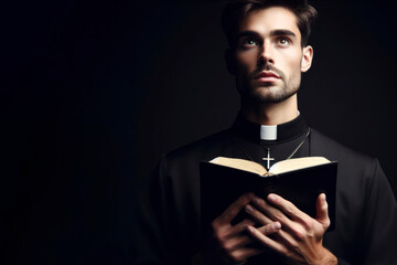 portrait of a man priest on black background. ai generative - obrazy, fototapety, plakaty