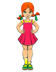 Naughty red-haired girl. Cartoon mascot.