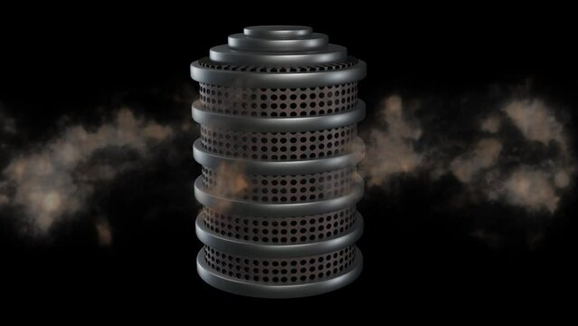Atmospheric processor filtering air.  Air purifier sucking in gas, pollution, particulates. 3d animation render
