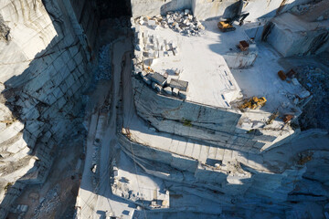 Aerial documentation of the extraction of white Carrara marble