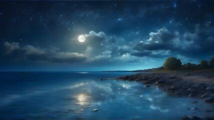 Fototapeta na wymiar beautiful seascape in full moon light. 3d rendering
