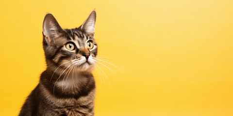 a young cat on a yellow background, veterinary, care, food, pet, kibble