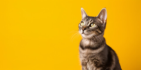 a young cat on a yellow background, veterinary, care, food, pet, kibble - obrazy, fototapety, plakaty
