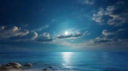 Fototapeta na wymiar beautiful seascape with a full moon and stars in the sky