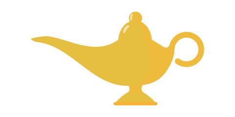 Lamp aladdin magic icon. Aladin genie lamp bottle wish cartoon illustration.